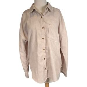 MIHOLL Corduroy Cream Color Oversized Shirt Shacket Women's Medium Button Down